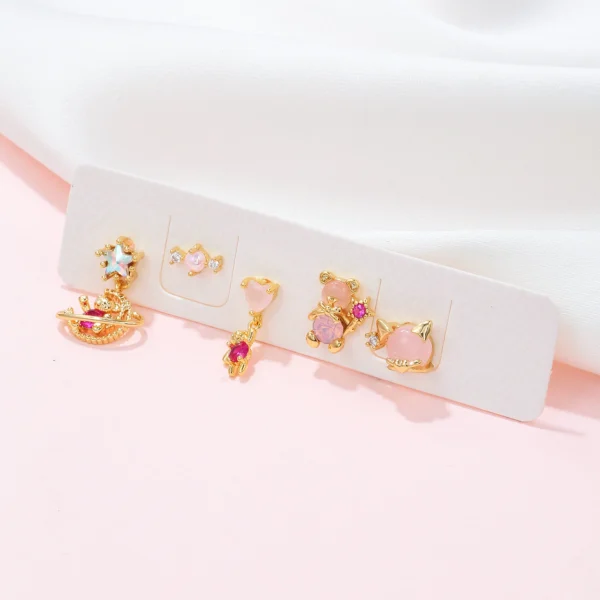 Bear Series Set Niche Design 18k Electroplating Micro-inset Zircon Ear Studs