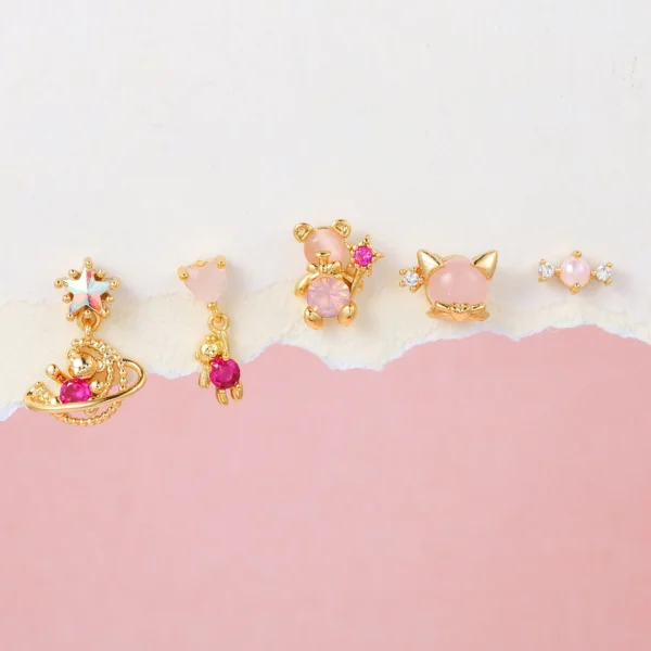 Bear Series Set Niche Design 18k Electroplating Micro-inset Zircon Ear Studs