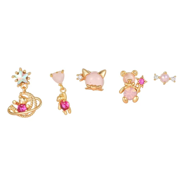 Bear Series Set Niche Design 18k Electroplating Micro-inset Zircon Ear Studs