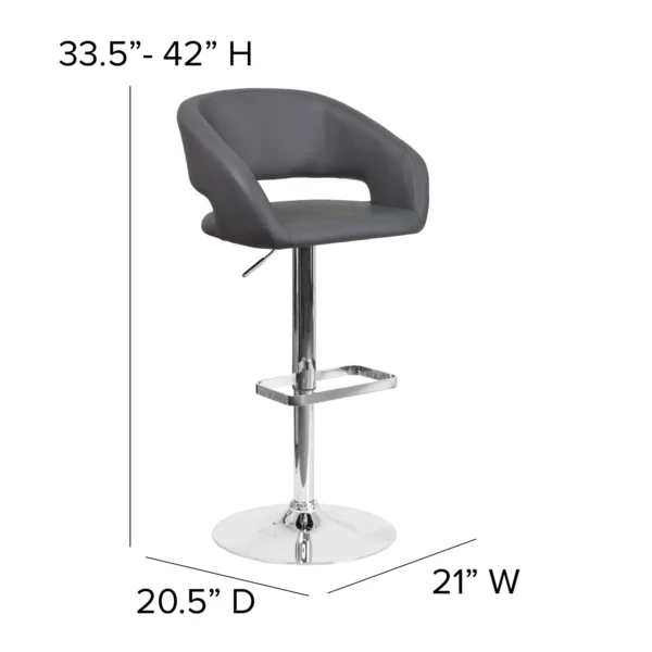 Erik Contemporary Brown Vinyl Adjustable Height Barstool with Rounded Mid-Back and Chrome Base