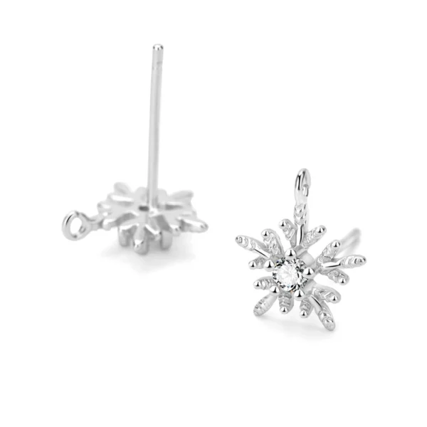 Sweet CZ Flower Heart Snowflake Geometry 925 Sterling Silver DIY Stud Earring Bail