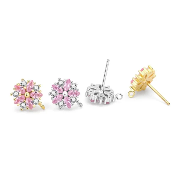 Sweet CZ Flower Heart Snowflake Geometry 925 Sterling Silver DIY Stud Earring Bail